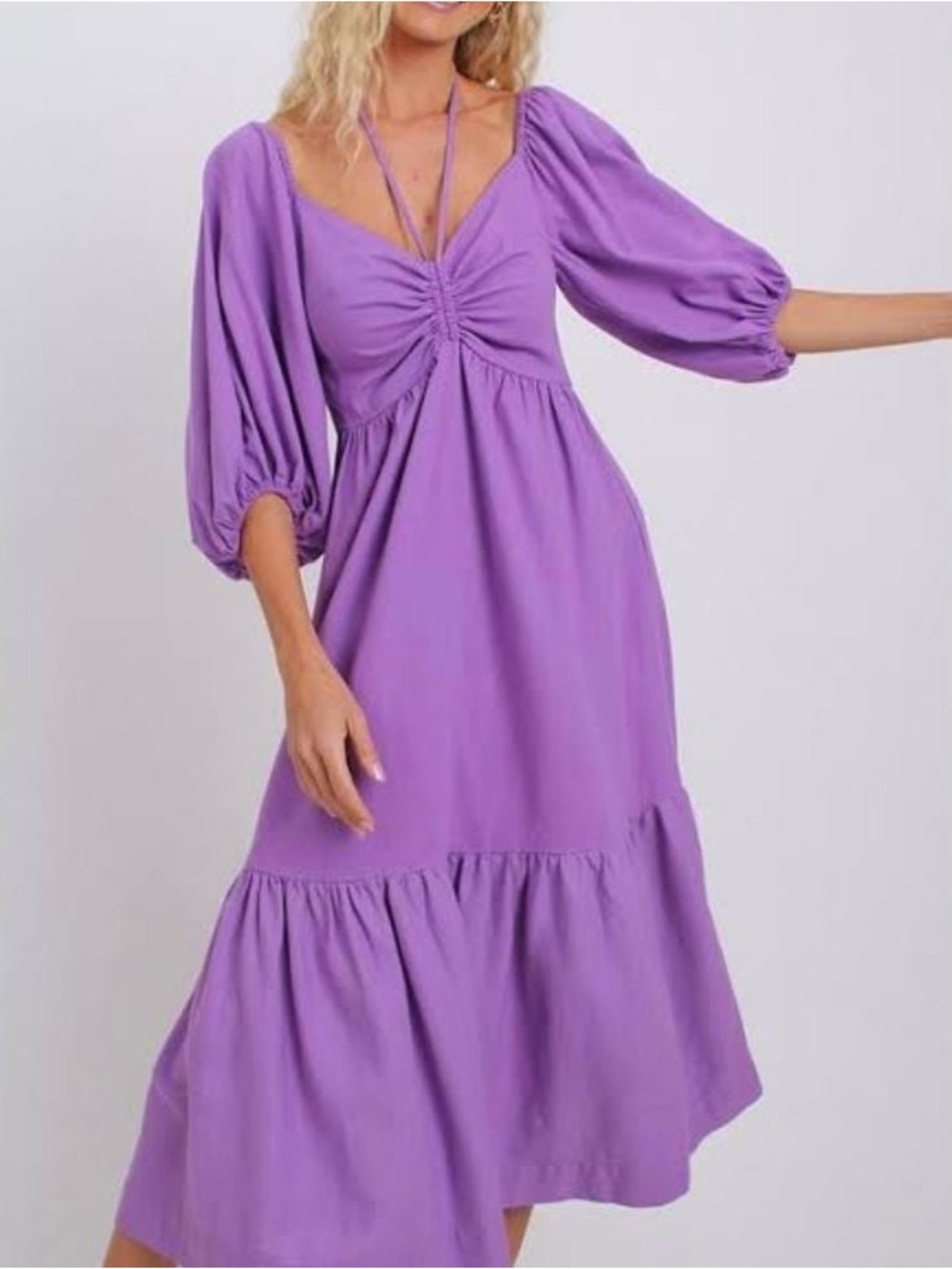Farm Rio Puff-Sleeve Midi Dress